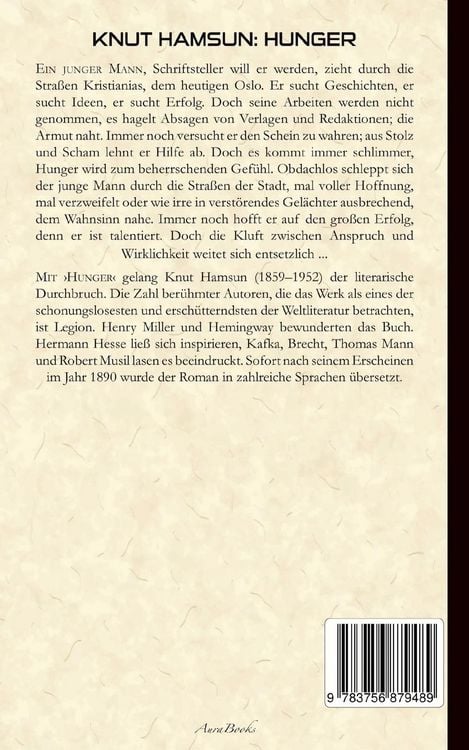 Produktbild: Knut Hamsun: Hunger (Deutsche Ausgabe)
