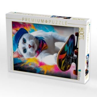 Produktbild: CALVENDO Puzzle Katze beim Outdoorsport - Skateboard fahren | 1000 Teile Lege-Gr&ouml;&szlig;e 64x48cm Foto-Puzzle f&uuml;r gl&uuml;ckliche Stunden