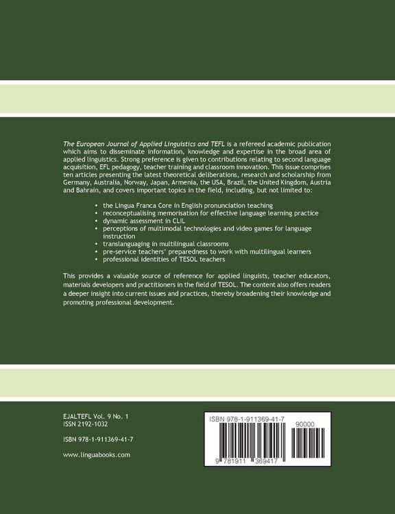 Produktbild: The European Journal of Applied Linguistics and TEFL Volume 9 Number 1