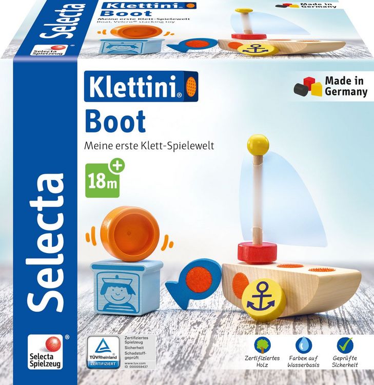 Produktbild: Selecta 62078 - Klettini&reg; Boot, Klett-Stapelspielzeug, Holz, 6-teilig