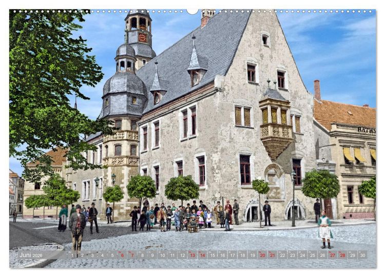 Produktbild: Aschersleben zur Kaiserzeit in Farbe &ndash; Kolorierte Schwarzwei&szlig;fotografien (hochwertiger Premium Wandkalender 2026 DIN A2 quer), Kunstdruck in Hochglanz