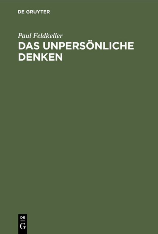 Produktbild: Das unpers&ouml;nliche Denken