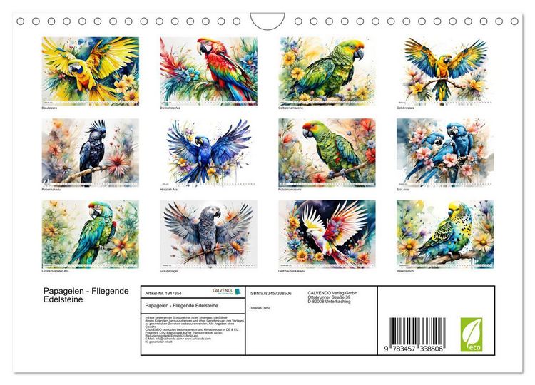 Produktbild: Papageien - Fliegende Edelsteine (Wandkalender 2026 DIN A4 quer), CALVENDO Monatskalender