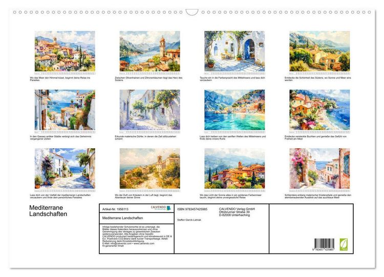 Produktbild: Mediterrane Landschaften (Wandkalender 2026 DIN A2 quer), CALVENDO Monatskalender