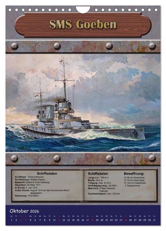 Produktbild: Die kaiserliche Marine 1871 - 1918 (Wandkalender 2026 DIN A4 hoch), CALVENDO Monatskalender