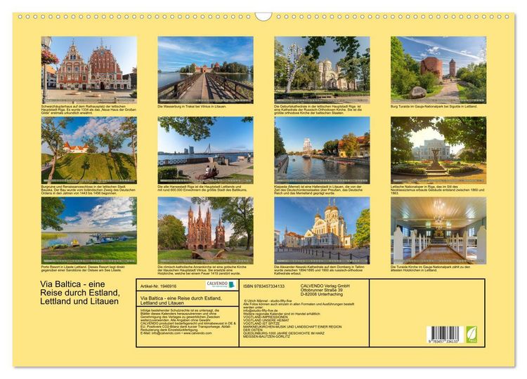 Produktbild: Via Baltica - eine Reise durch Estland, Lettland und Litauen (Wandkalender 2026 DIN A2 quer), CALVENDO Monatskalender