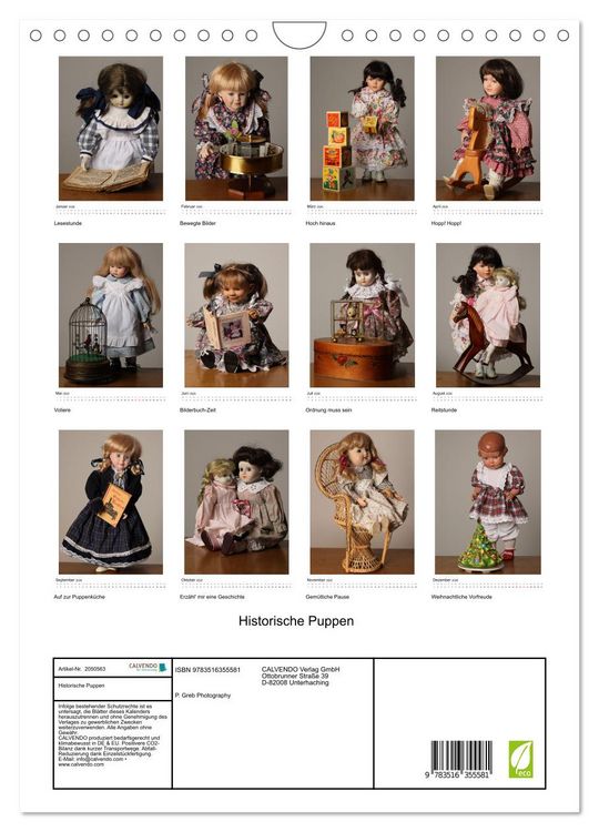 Produktbild: Historische Puppen (Wandkalender 2026 DIN A4 hoch), CALVENDO Monatskalender