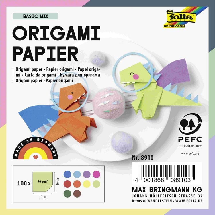 Produktbild: Folia Faltbl&auml;tter 70g/m&sup2; 10x10cm, 100 Blatt farbig