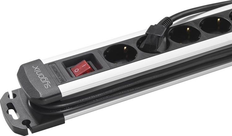 Produktbild: Sygonix SY-4538268 Steckdosenleiste mit Schalter 12fach Schwarz, Silber Schutzkontakt 1St.