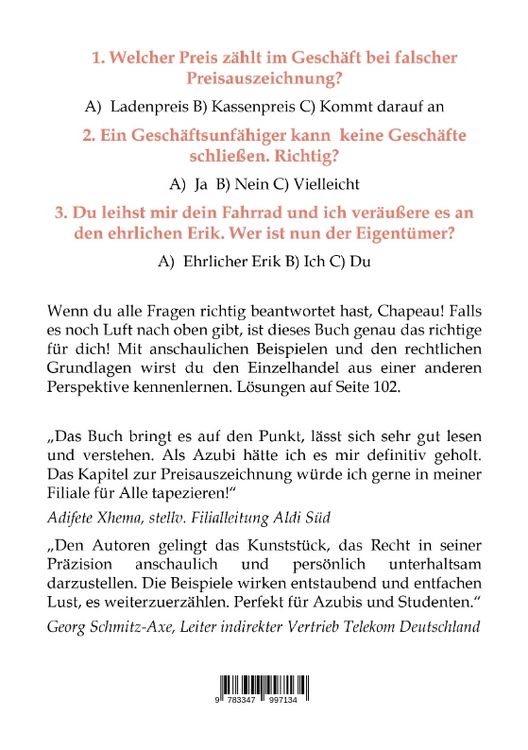 Produktbild: Basics im Einzelhandel: Die wichtigsten Rechtsgrundlagen, mit vielen allt&auml;glichen Beispielen.