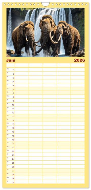 Produktbild: Familienplaner 2026 - Im urzeitlichen Reich des Mammuts mit 5 Spalten (Wandkalender, 21 x 45 cm) CALVENDO