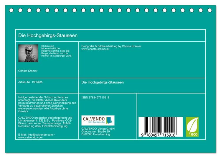 Produktbild: Die Hochgebirgs-Stauseen (Tischkalender 2026 DIN A5 quer), CALVENDO Monatskalender