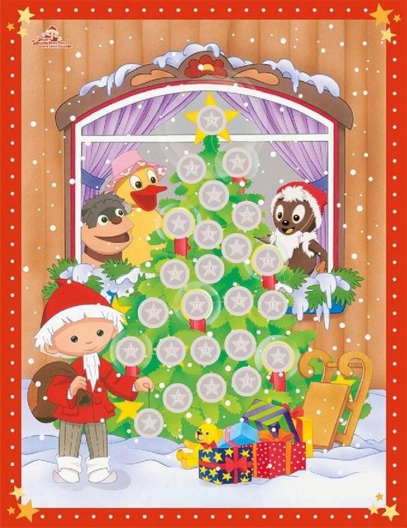 Produktbild: TR&Ouml;TSCH &ndash; Adventskalender "Unser Sandm&auml;nnchen" | Weihnachtskalender mit 24 Geschichten-Karten zum Vorlesen, 24 Schaumstickern & Wendeposter