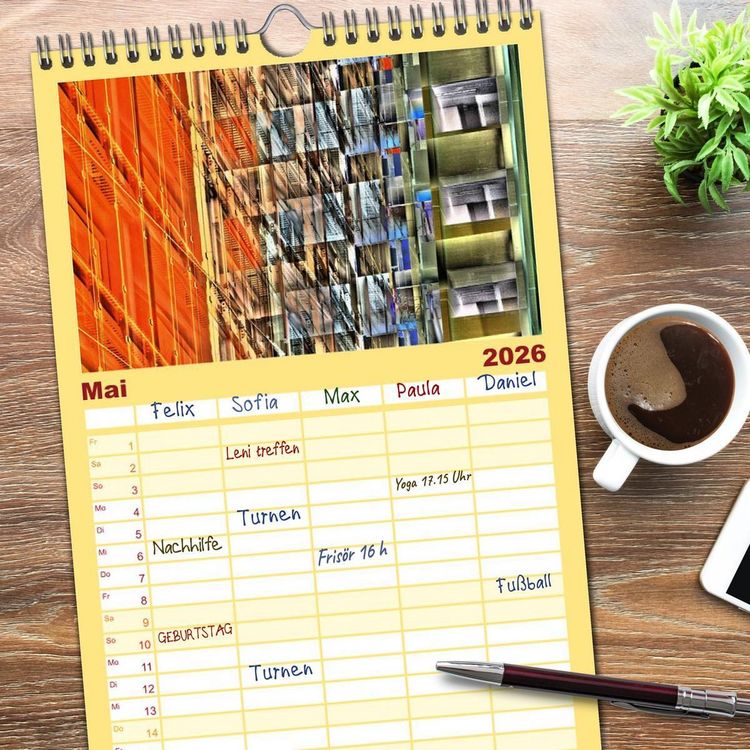 Produktbild: Familienplaner 2026 - Abstrakt mit 5 Spalten (Wandkalender, 21 x 45 cm) CALVENDO