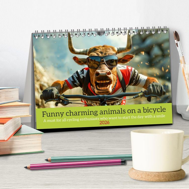 Produktbild: Funny charming animals on a bicycle (Desk Calendar 2026 DIN A5 landscape), CALVENDO 12 Month DeskCalendar