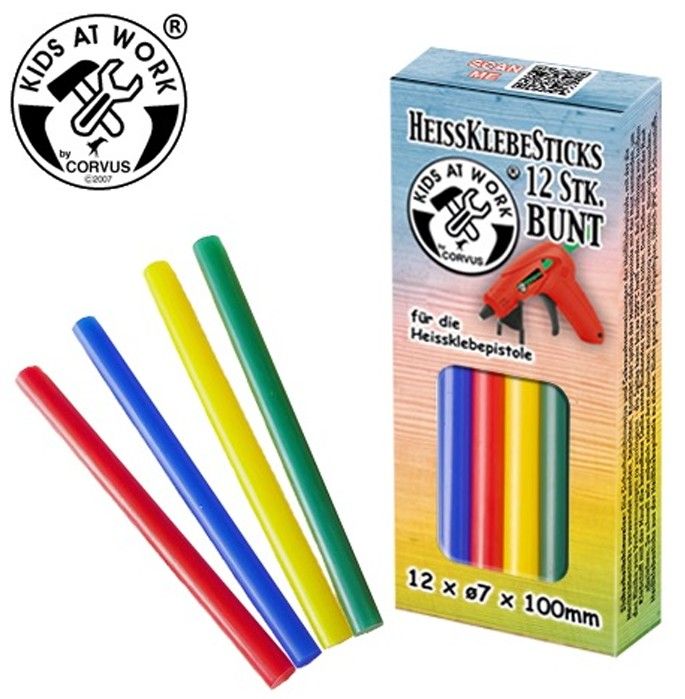 Produktbild: CORVUS A600678 - Kids at work: Hei&szlig;klebesticks 7mm 12 St&uuml;ck, 4-farbig, 12x7x100mm