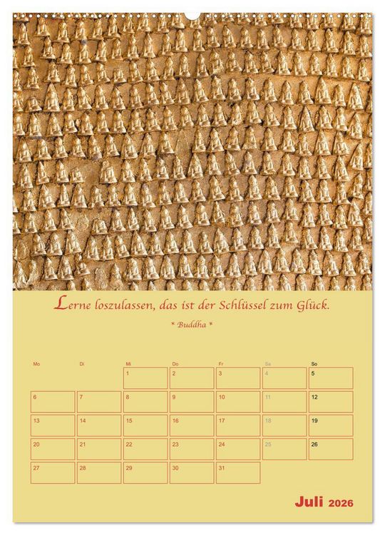 Produktbild: BUDDHA IN GOLD - Mit buddhistischen Spr&uuml;chen (Wandkalender 2026 DIN A2 hoch), CALVENDO Monatskalender