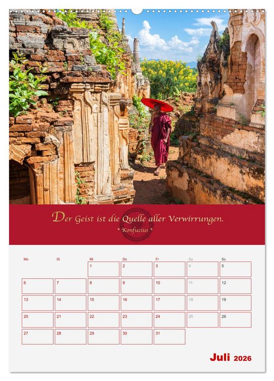 Produktbild: Buddhistische Weisheiten - DER ROTE SCHIRM (hochwertiger Premium Wandkalender 2026 DIN A2 hoch), Kunstdruck in Hochglanz