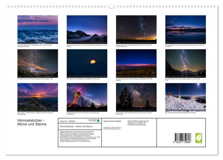 Produktbild: Himmelslichter - Mond und Sterne (hochwertiger Premium Wandkalender 2026 DIN A2 quer), Kunstdruck in Hochglanz