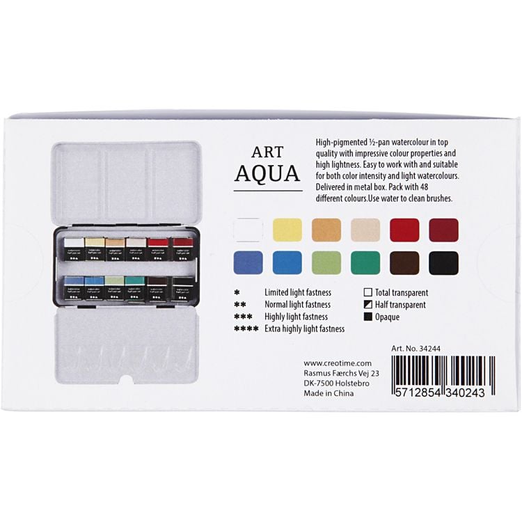 Produktbild: Creativ Company Aquarellk&auml;sten Art Aqua Aquarellfarbe, Standard-Farben, Halbwannen, Gr&ouml;&szlig;e 10x15x20 mm, 12 Farben, Kreativ Box