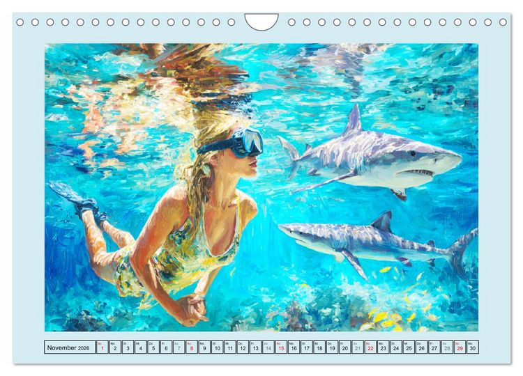 Produktbild: Im Tanz der Haie. Seelenstr&ouml;mung zwischen Mensch und Meer (Wandkalender 2026 DIN A4 quer), CALVENDO Monatskalender