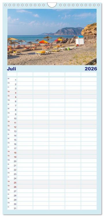 Produktbild: Familienplaner 2026 - Insel Kos - Str&auml;nde mit 5 Spalten (Wandkalender, 21 x 45 cm) CALVENDO