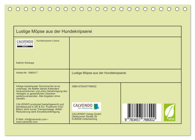 Produktbild: Lustige M&ouml;pse aus der Hundeknipserei (Tischkalender 2026 DIN A5 quer), CALVENDO Monatskalender