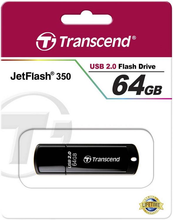 Produktbild: Transcend JetFlash&reg; 350 USB-Stick 64 GB Schwarz TS64GJF350 USB 2.0