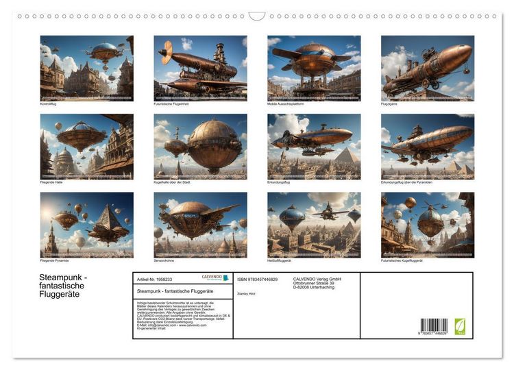 Produktbild: Steampunk - fantastische Flugger&auml;te (Wandkalender 2026 DIN A2 quer), CALVENDO Monatskalender
