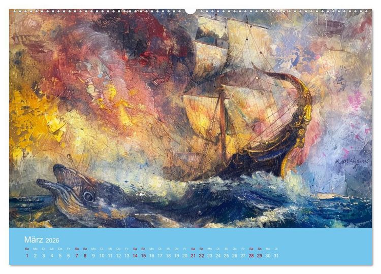 Produktbild: Das trunkene Schiff mit Bildern im William Turner-Stil (hochwertiger Premium Wandkalender 2026 DIN A2 quer), Kunstdruck in Hochglanz