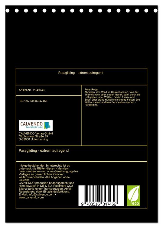 Produktbild: Paragliding - extrem aufregend (Tischkalender 2026 DIN A5 hoch), CALVENDO Monatskalender