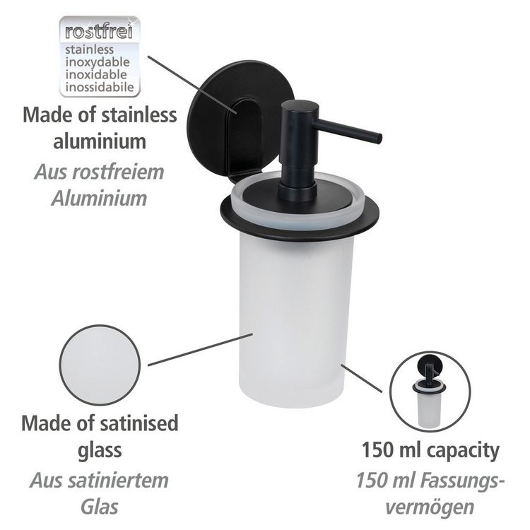 Produktbild: Turbo-Loc&reg; Seifenspender Mod. Bivio Black matt, aus satiniertem Glas