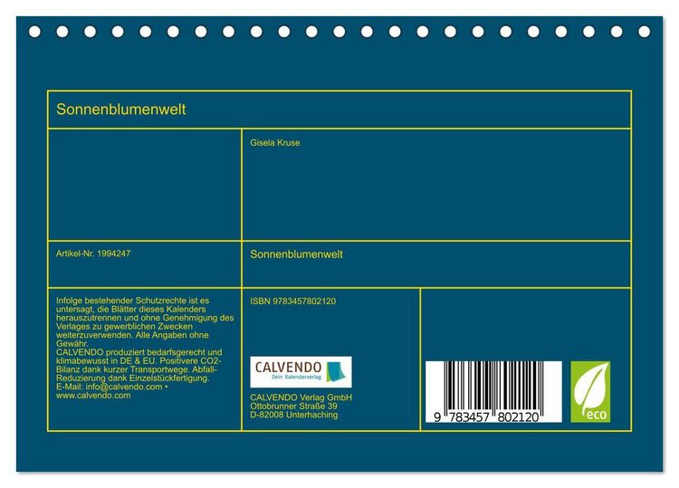 Produktbild: Sonnenblumenwelt (Tischkalender 2026 DIN A5 quer), CALVENDO Monatskalender