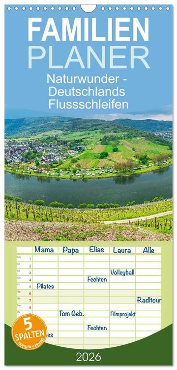 Produktbild: Familienplaner 2026 - Naturwunder - Deutschlands Flussschleifen mit 5 Spalten (Wandkalender, 21 x 45 cm) CALVENDO