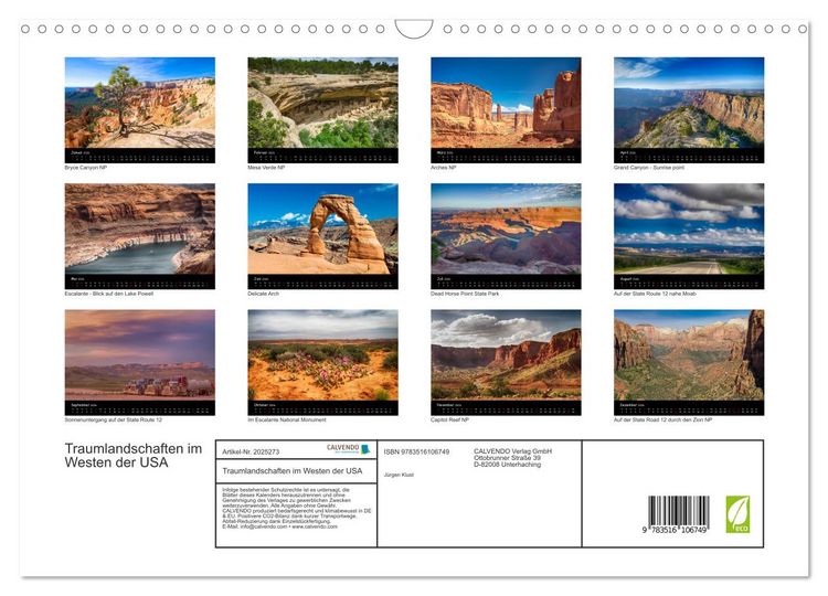 Produktbild: Traumlandschaften im Westen der USA (Wandkalender 2026 DIN A3 quer), CALVENDO Monatskalender