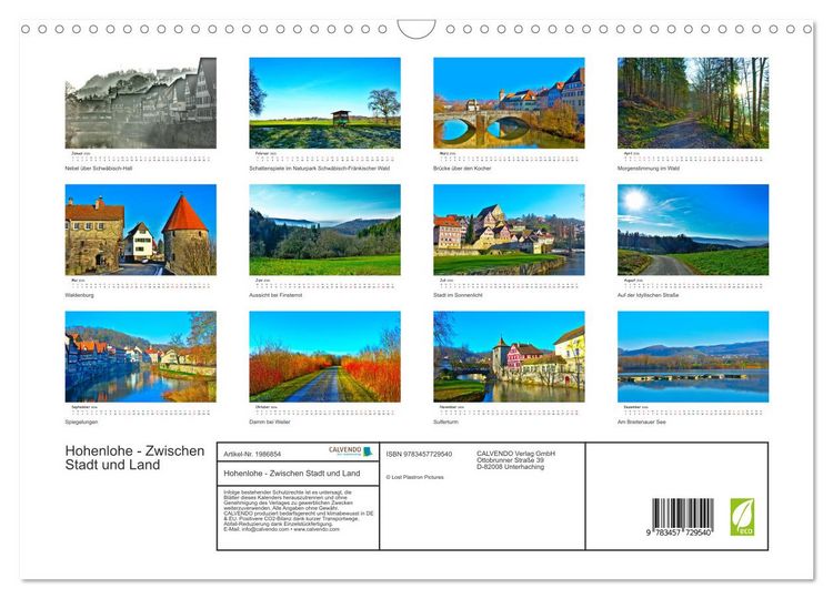 Produktbild: Hohenlohe - Zwischen Stadt und Land (Wandkalender 2026 DIN A3 quer), CALVENDO Monatskalender