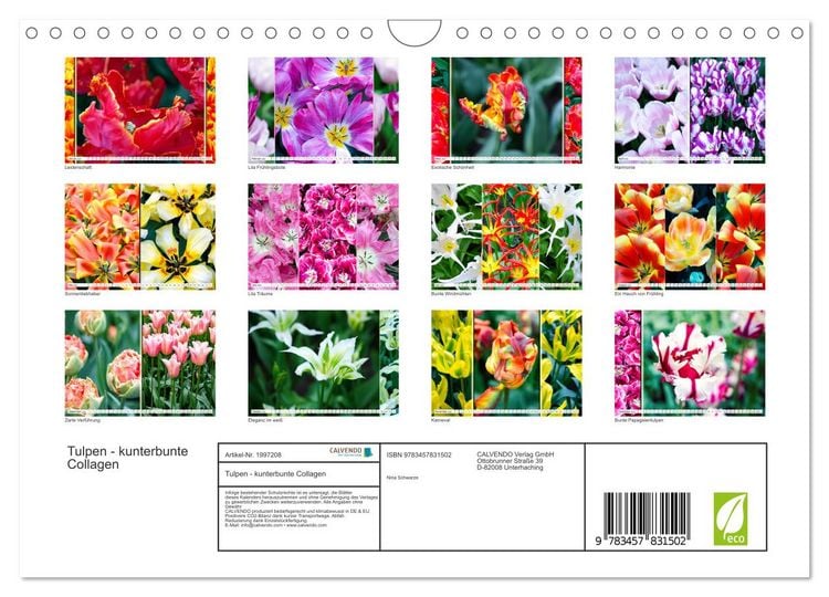 Produktbild: Tulpen - kunterbunte Collagen (Wandkalender 2026 DIN A4 quer), CALVENDO Monatskalender