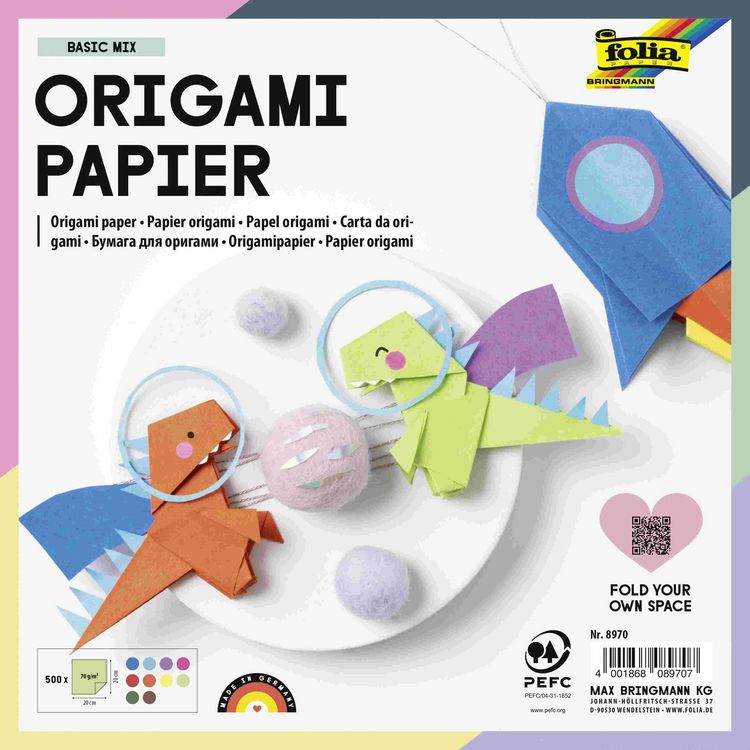 Produktbild: Folia Faltbl&auml;tter 70g/m&sup2;, 20x20cm, 500 Blatt, farbig sortiert