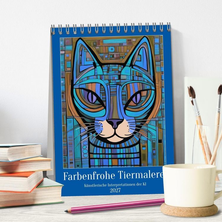 Produktbild: Farbenfrohe Tiermalerei (Tischkalender 2027 DIN A5 hoch), CALVENDO Monatskalender
