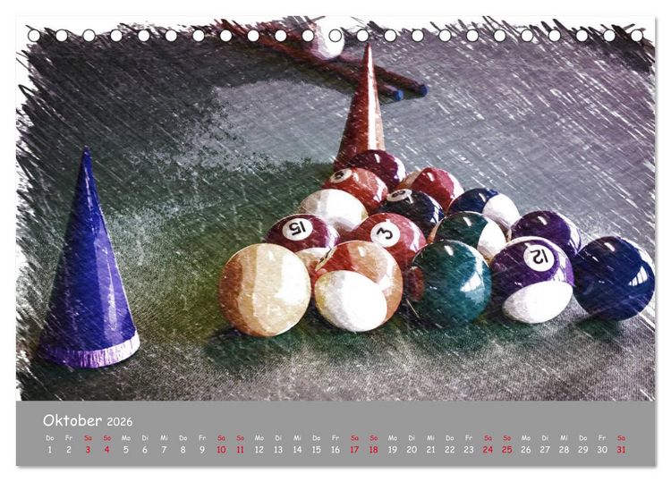Produktbild: Freizeit Billard - Queue, Kugeln, Kreide und Tisch (Tischkalender 2026 DIN A5 quer), CALVENDO Monatskalender