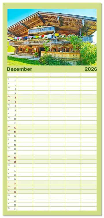 Produktbild: Familienplaner 2026 - Tiroler Bauernh&ouml;fe Mal urig, mal feudal mit 5 Spalten (Wandkalender, 21 x 45 cm) CALVENDO