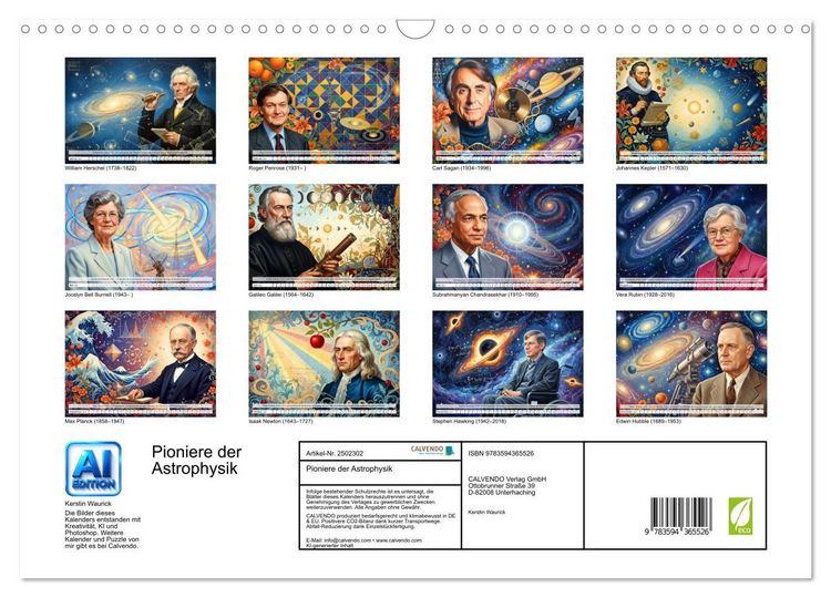Produktbild: Pioniere der Astrophysik (Wandkalender 2027 DIN A3 quer), CALVENDO Monatskalender