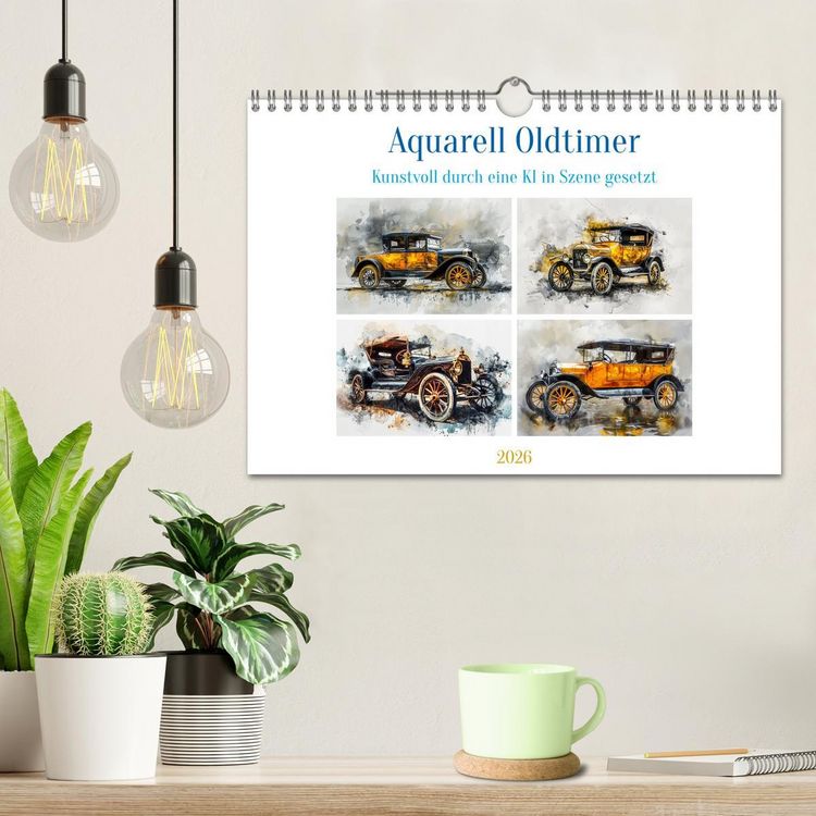 Produktbild: Aquarell Oldtimer (Wandkalender 2026 DIN A4 quer), CALVENDO Monatskalender