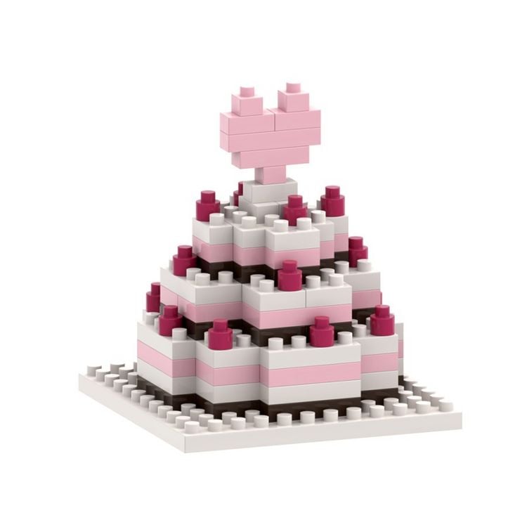 Produktbild: BRIXIES 220060 - Postkarte Hochzeitstorte, 3D Konstruktionsbausatz aus Ministeinen, 81 Teile