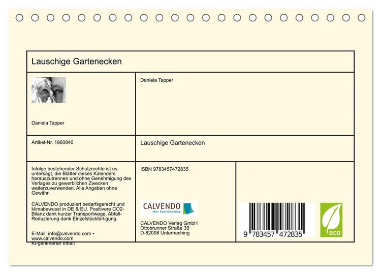 Produktbild: Lauschige Gartenecken (Tischkalender 2026 DIN A5 quer), CALVENDO Monatskalender