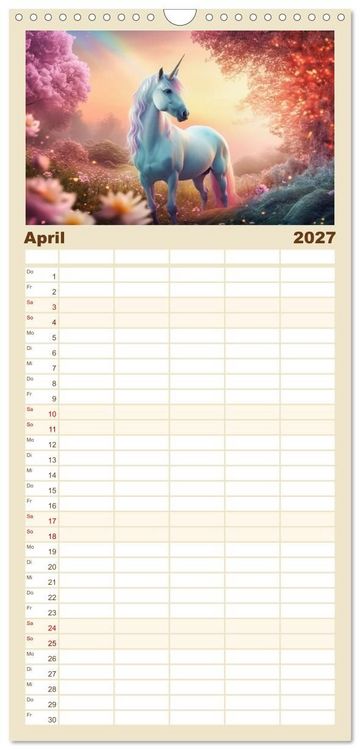 Produktbild: Familienplaner 2027 - Magische Momente im Land der Einh&ouml;rner mit 5 Spalten (Wandkalender, 21 x 45 cm) CALVENDO