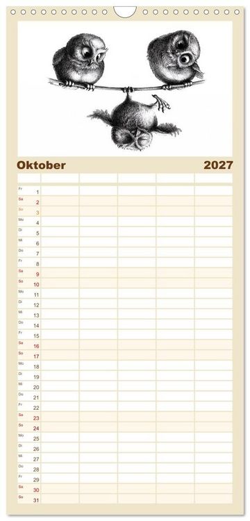 Produktbild: Familienplaner 2027 - owls & friends 2027 mit 5 Spalten (Wandkalender, 21 x 45 cm) CALVENDO