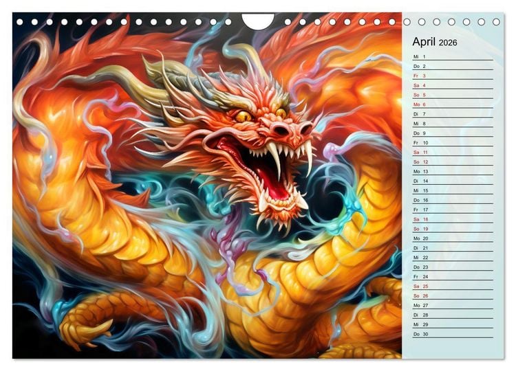Produktbild: Drachen-Jahr - Kalenderplaner im Stile des chinesischen Tierkreiszeichens (Wandkalender 2026 DIN A4 quer), CALVENDO Monatskalender