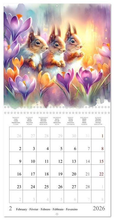 Produktbild: Magie de l'&eacute;cureuil (Calendrier mural carr&eacute; 2026 30x30 cm) Calendrier double avec une page pour vos prises de notes