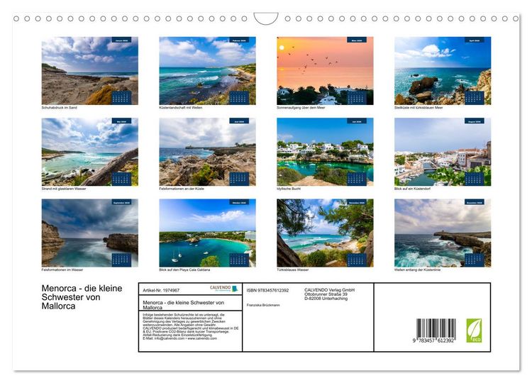 Produktbild: Menorca - die kleine Schwester von Mallorca (Wandkalender 2026 DIN A3 quer), CALVENDO Monatskalender